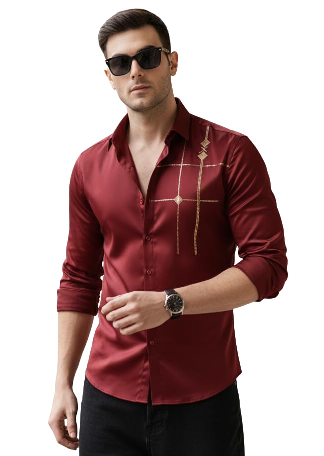 IndoPrimo Men’s Premium Satin Shirt for Party, Formal and Casual ...