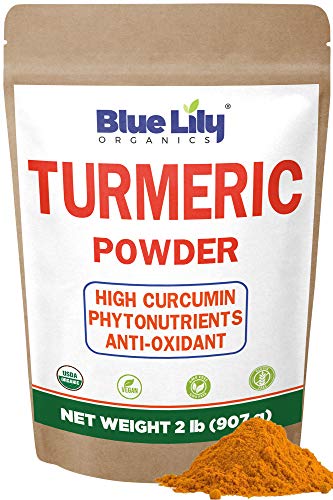 Organic Turmeric Root Powder 32 oz (907 gms), USDA Certified, Heavy Metal and Purity, Resealable Kraft Bag, Non-GMO, Curcumin Powder, 100% Raw from India, by Blue Lily Organics