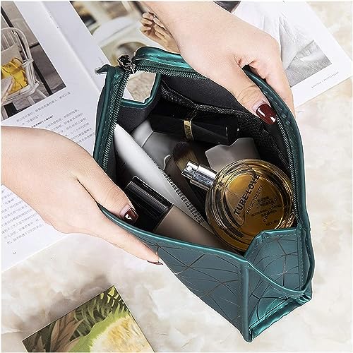 Image of Makeup Bag for Women, Diamond Pattern Makeup Bag with Zipper Large Capacity Travel Toiletry Bag - Green