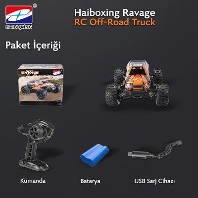 HAIBOXING RC 1/16 Ravage 45+ KM/H Sürat Uzaktan Kumandalı RC Model Araba RTR Elektrikli 4WD Brushless Fırçasız Offroad Truck (Turuncu)