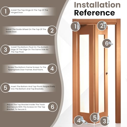 Kit de reparación para puertas plegables de 2 piezas | Incluye soporte superior e inferior, rueda guía y pivote, compatible con riel deslizante de 7/8" a 1" miniatura 6