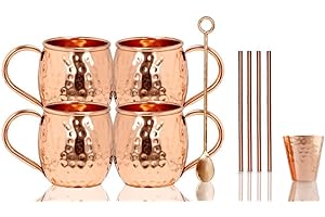 4-Piece Pure Copper Moscow Mule Mug Set with Bonus Tools
