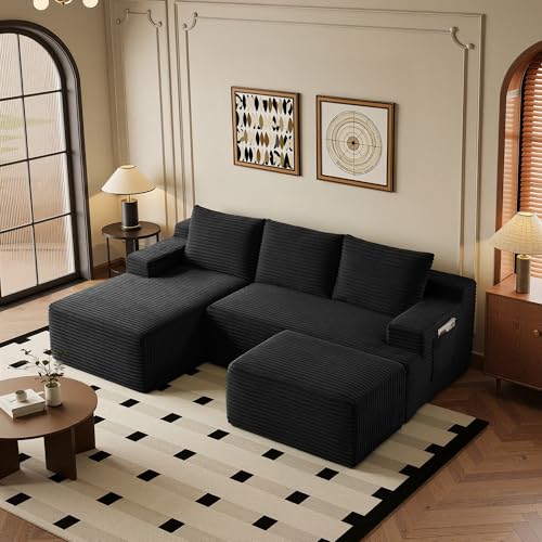Image of 96 inch Sectional Couches for Living Room Cloud Couch Sofa with L-Shape Upholstered Boneless Couchs Modern Modular Sectional Couch with Chaise