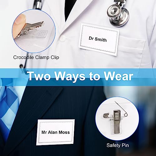 Namensschilder für Kleidung mit Clip und Anstecknadel (100 Stück)