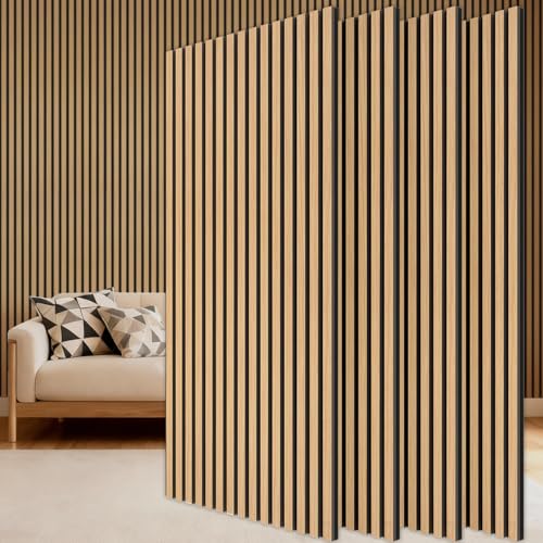 TONOR Lot de 4 Panneau Mural Decoratif de Bois, 120 x 60 -2.88㎡, Panneaux Acoustique en 3D, Tasseau Bois Mural Insonorisants pour Decoration Murale Chambre, Salon,...