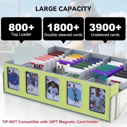 Image of Kabinka Soccer Card Storage Box with Window Display, 5-Row Sport Card Storage Box, 3900+ Card Deck Box for Soccer Sports Card TCG, 5 Top Loaders, 5 Stoppers, 48 Dividers, 1 Dice Tray (Soccer 3)