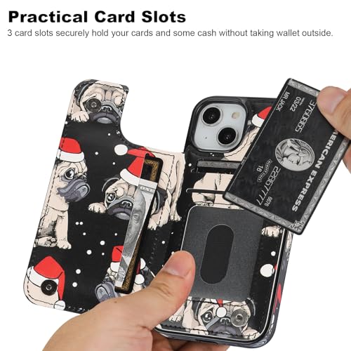 Image of HAOPINSH for iPhone 13 /14 Wallet Case with Card Holder, Christmas Santa Pet Puppy Pattern Back Flip PU Leather Kickstand Card Slots Case for Girls Women, Double Magnetic Clasp Cover 6.1 inch