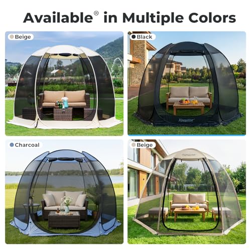 Alvantor Pop Up Screen House Tent 10x10 FT, Snap-fit Black Mesh Screen Gazebo with Peaked Roof, Portable Screen Room Canopy Shelter with Sandbags for Camping, Backyard, Picnic - Thumbnail 7