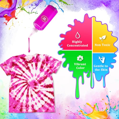 Batikfarben Set für Kinder, 24 Farben Batik-Set, Tie Dye Kit für Kleidung, Spiele und Aktivitäten, Ideales Kunst- und Bastelset für Kinder und Erwachsene