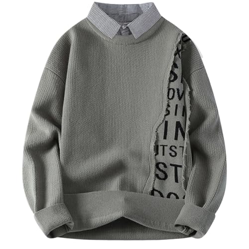 Men's Round Neck Sweater for Autumn and Winter,Knitted Sweater Thickened Warm Sweater