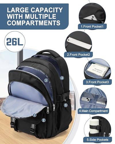 Black Waterproof Aesthetic Backpack For School, Cute High School Bookbag For Teen Girls Boys, Lightweight Casual Daypack Backpack For Women Men, College Backpack With Lots Of Pockets4