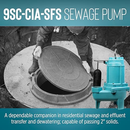 Image of Little Giant 9SC-CIA-SFS 115 Volt, 4 /10 HP, 6000 GPH Epoxy-Coated Cast Iron Submersible Sewage Pump with Integral Snap-Action Float Switch, 20-Ft. Cord, Blue, 509411