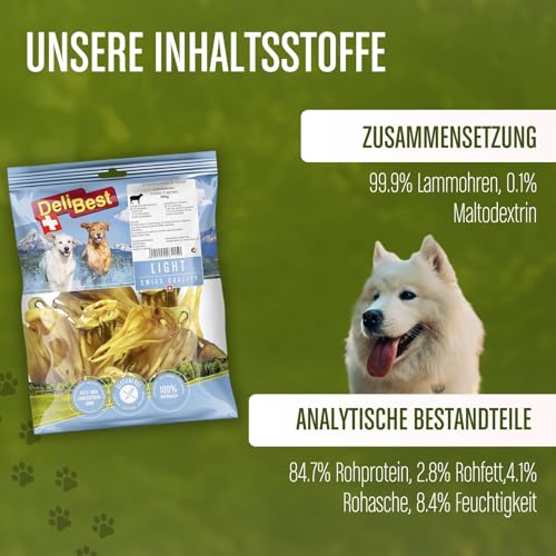DeliBest Light Lammohren I Kausnack zur Zahnreinigung I Hundesnacks getreidefrei I Hundekauartikel I natürlicher Hunde Zahnsteinentferner I Hundezahnpflege Snack 500g
