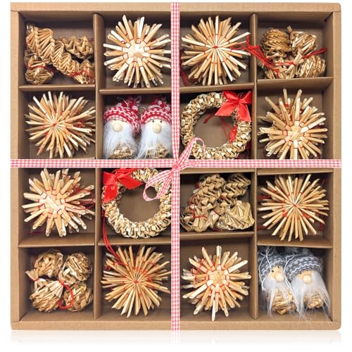 COM-FOUR® Juego de 56 Piezas de Adornos para árboles de Navidad, Estrellas