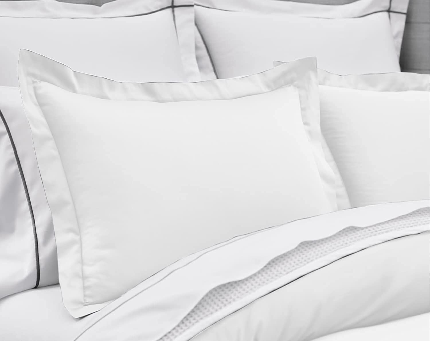 Juego de 4 fundas de almohada Oxford 100% algodón egipcio, 400 hilos, suaves y frescas, calidad de hotel (75 cm x 150 cm), paquete de 4 fundas de almohada para dormitorio, color blanco sólido