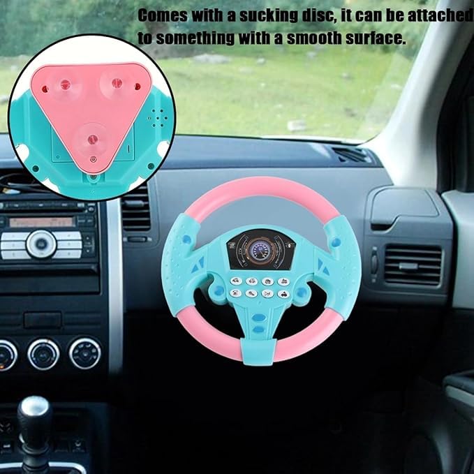 Image of Kids Driving Steering Wheel Funny Interactive Driving Wheel with Music (Pink Blue)
