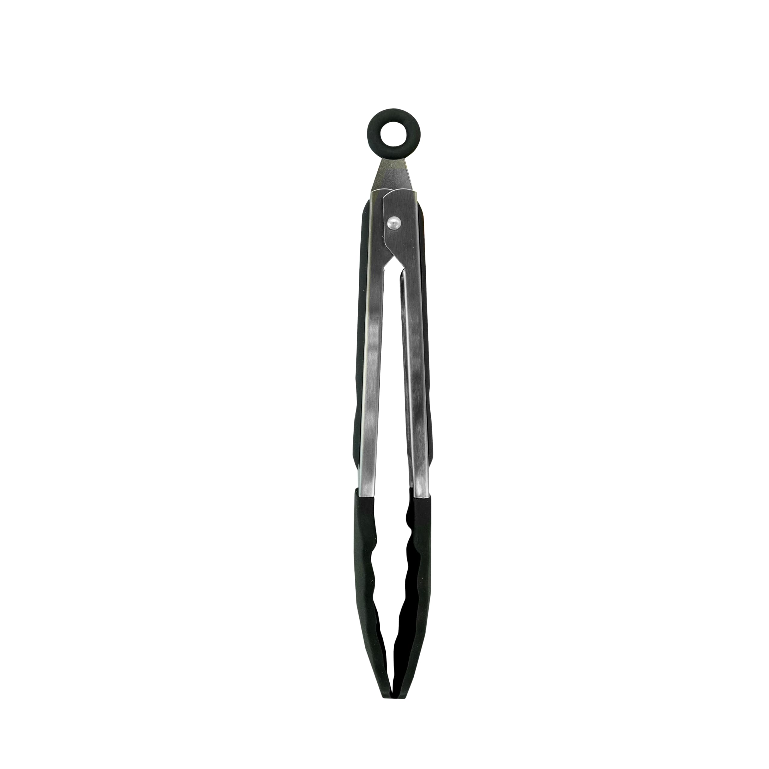 Fackelmann Stainless Steel Kitchen Tongs, with Locking Function, Scallop/Clam Shell Silicone Function Head, TPR Handle, 27cm, Silver & Black, 29x3.5x3