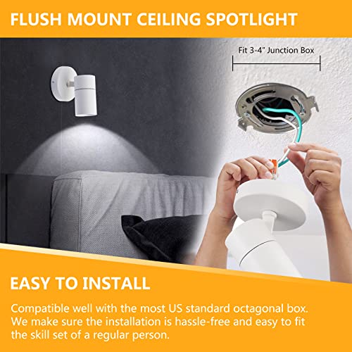 Image of VANoopee 3-Color Dimmable LED Ceiling Spotlight Flush Mount Adjustable Spotlight Directional Spot Lights Indoor Bright Accent Fixture for Living Room Bedroom - CRI90 36 Flicker Free 10W 1000lm White