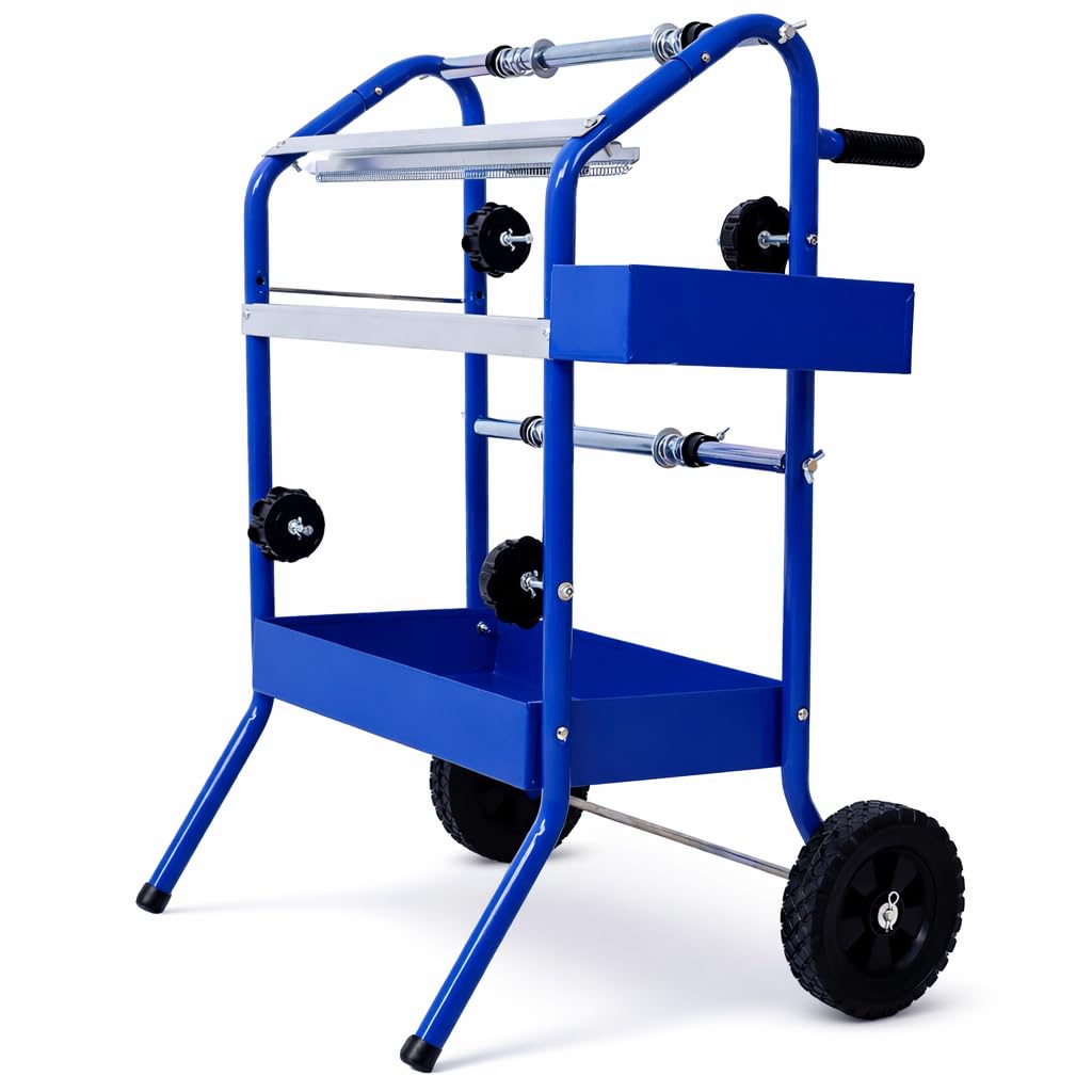 Mobile 18" Multi-Roll Masking Paper Machine with Storage Trays, Professional Hand Masker for Indoor, Outdoor Decoration, Auto Body Paint, Repair Shop Prep, 3rd Gen Tool with Sharp (Blue)