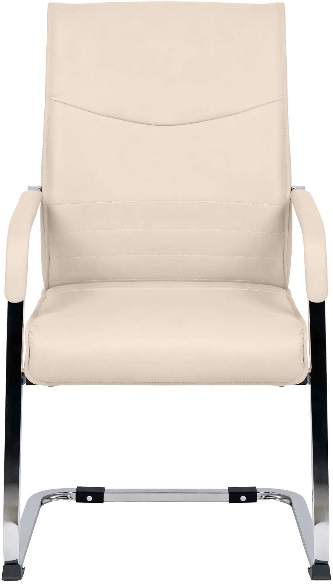 CLP Set di 2 sedie da pranzo ergonomiche Hobart, a sbalzo con braccioli imbottiti, struttura in metallo robusta, sedie da conferenza moderne, Colore:crema, Materiale:Ecopelle