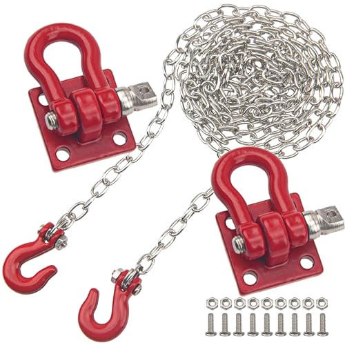HIRCQOO 1/10 RC Metal Tow Hook with Trailer Tow Chain Buckle Shackles RC Decorations Accessories Compatible with Axial SCX10 Traxxas TRX4 90046 Tamiya CC01 D90 TF2 1/10 RC Crawler Car