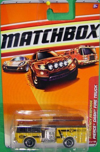 2009-2010 Matchbox Yellow-Orange Pierce Dash Fire Truck 56/100, Emergency Response 6/8 - Metro City Fire Rescue 21 - 1:64 Scale Collectible Die Cast Car