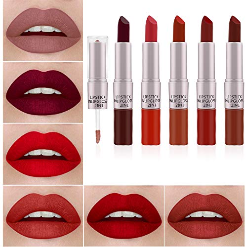 Ownest 6 Colors Double-End Matte Lipstick Set,2 in 1 Dual Duty Lipstick Matte Velvet Lipstick Lip Gloss Set,Lasting Waterproof Nonstick Lipstick Lip Gloss-Set A