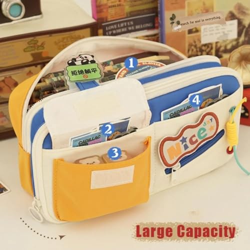 Image of Alokik Retro 6-Compartment Pencil Pouch for Students | Huge Spacious Multi-Layer Oxford Fabric Stationery Organizer | Zippered Pocket Case for School Best Gift Pouch (Dream Yours Green Pocket)