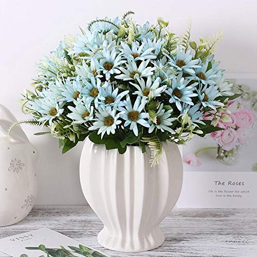 Lhqin Kunstbloem Kunstmatige Bloem Diy Nep Bloem En Vaas Kunststof Boeket Voor Familie Tuin Feest Bruiloft Kantoordecoratie - Chrysant Blauw
