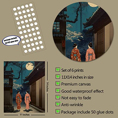 Décoration murale vintage Ukiyoe lot de 6 impressions murales japonaises sur toile salon