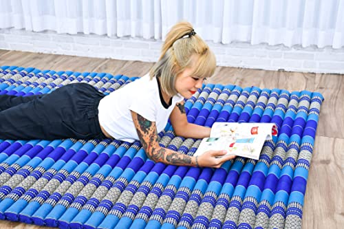 Image of Leewadee - Foldable Floor Mattress - Japanese Roll Up Futon -Trifold Tatami Mat- Guest Floor Bed - Camping Mattress - Thai Massage Mat, Kapok Filled, 75 x 57 inches, Blue