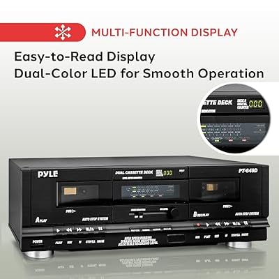Pyle Home Digital Dual Cassette Deck Media Player Music Recording Device with RCA Cables Switchable Rack Mounting Hardware CrO2 Tape Selector Included 3 Digit Counter - 110V/220V