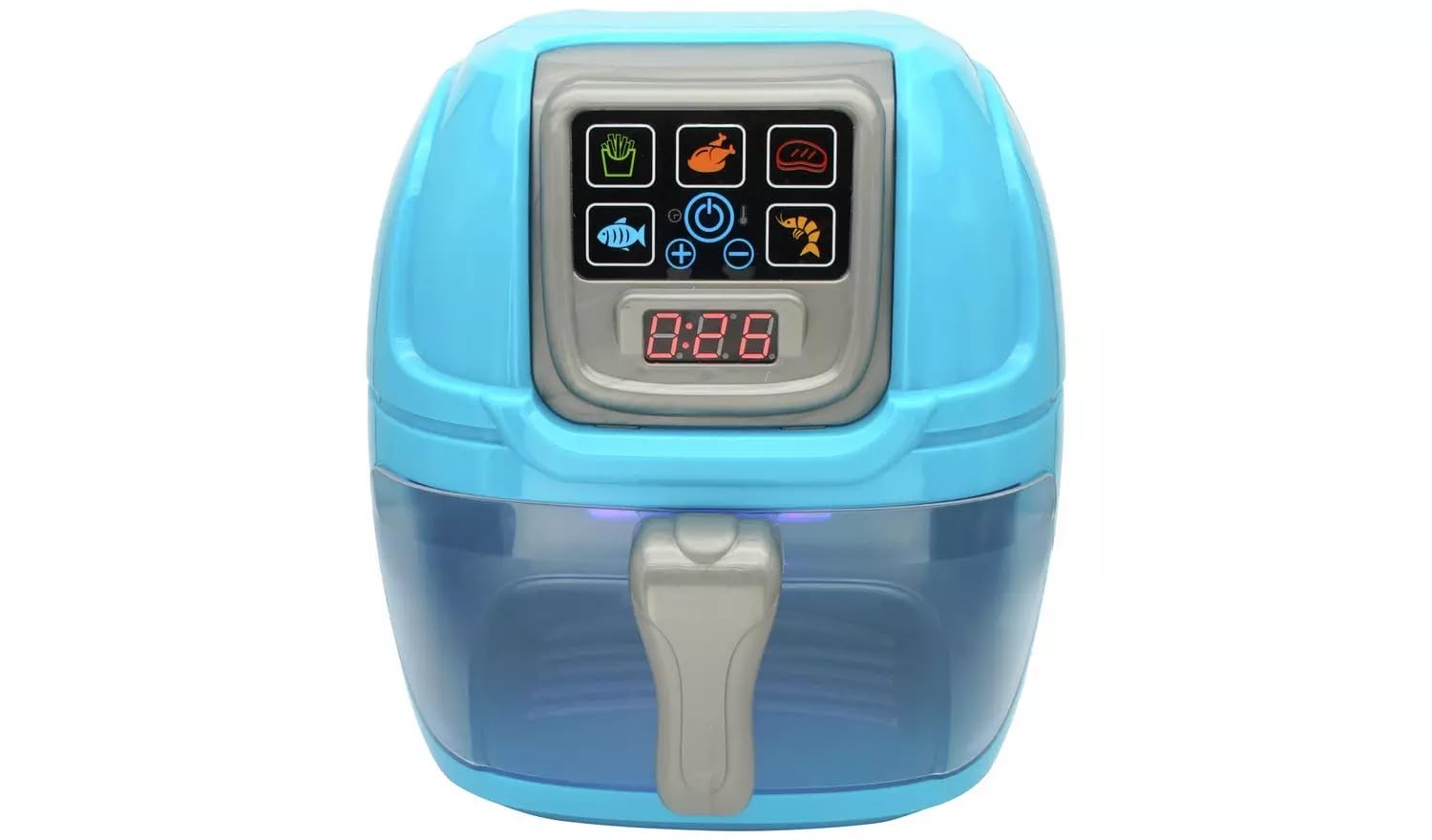 Kids Pretend Play Air Fryer Toy with Lights & Sounds, Colour-Changing Play Food, Toy Kitchen Appliance Set with Plate, Tongs & Sauce Bottle, Ages 3+