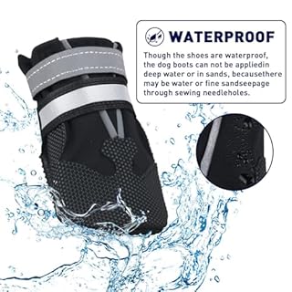 REESTBOO Dog Boots, 4 Pcs Waterproof Dog Shoes Pet Rain Boots with Reflective Straps & Anti-Slip Soles, Doggie Paw Protectors Pet Running Shoes for Outdoor Indoor Wearing (Black, L)
