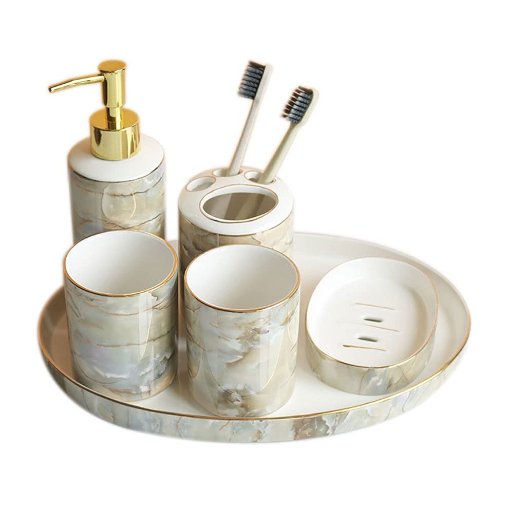 Dispensador de Jabón Líquido Accesorios de baño Set de 6 piezas Kit de cerámica Kit de baño Dispensador de jabón Tenedor de cepillo de dientes Soporte de jabón Tumblers y bandeja de la bandeja Decorac