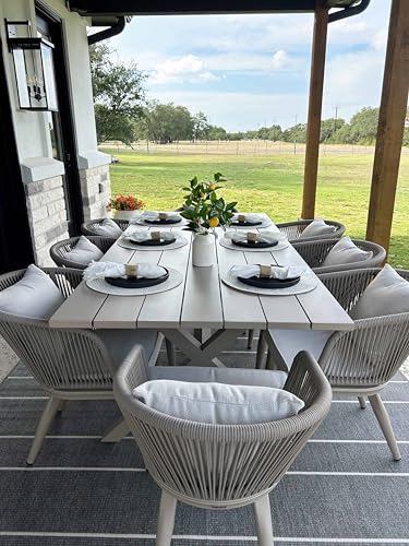 Image of PURPLE LEAF 9 Pieces Patio Dining Set Wicker Outdoor Furniture Rectangular Table and Chairs Set for Garden Deck Aluminum Frame Backyard Kitchen Set, Cushions and Pillows Included Champagne