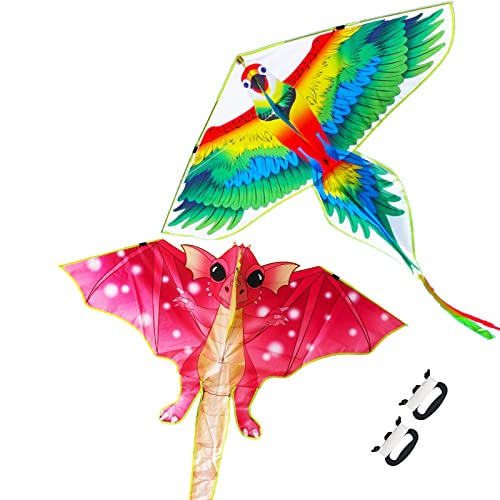 Kaidenic 2 Pack Kites Parrot And Dragon Kites Easy To Fly With Flying Lines For Kids And Adults #TOP29