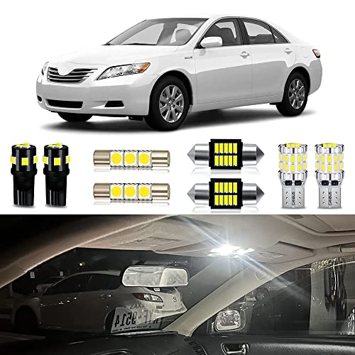 MEALAM White LED Bulbs Package Kit Compatible with 2007 2008 2009 2010 2011 Toyota Camry Interior Map Dome Light + License Plate Light and Install Tool, 13 Piece