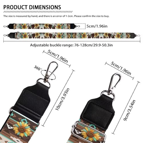 Image of Coldinair Brown Cow Luggage Strap Replacement Farmhouse Aztec Bag Strap Sunflower Guitar Strap for Purses Crossbody,Easy to Install Purse Making Supplies