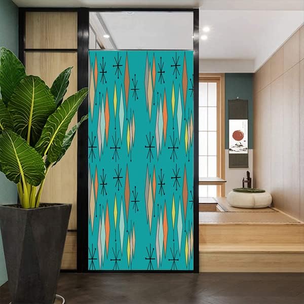 Modern Mid Century Decorative Abstract Emerald Background Mid Century Geometric Diamond Printkids Blackout Cafe Lighted Window Film, 23.6Wx78.7L-Inch X1Pcs