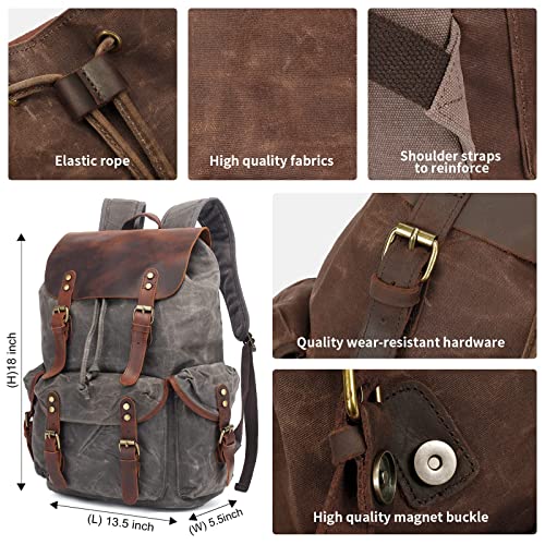 Huachen Travel Leather Waxed Canvas Backpack,Men’s Vintage Laptop School Bag Daypack Large (M80_Grey) #TOP1