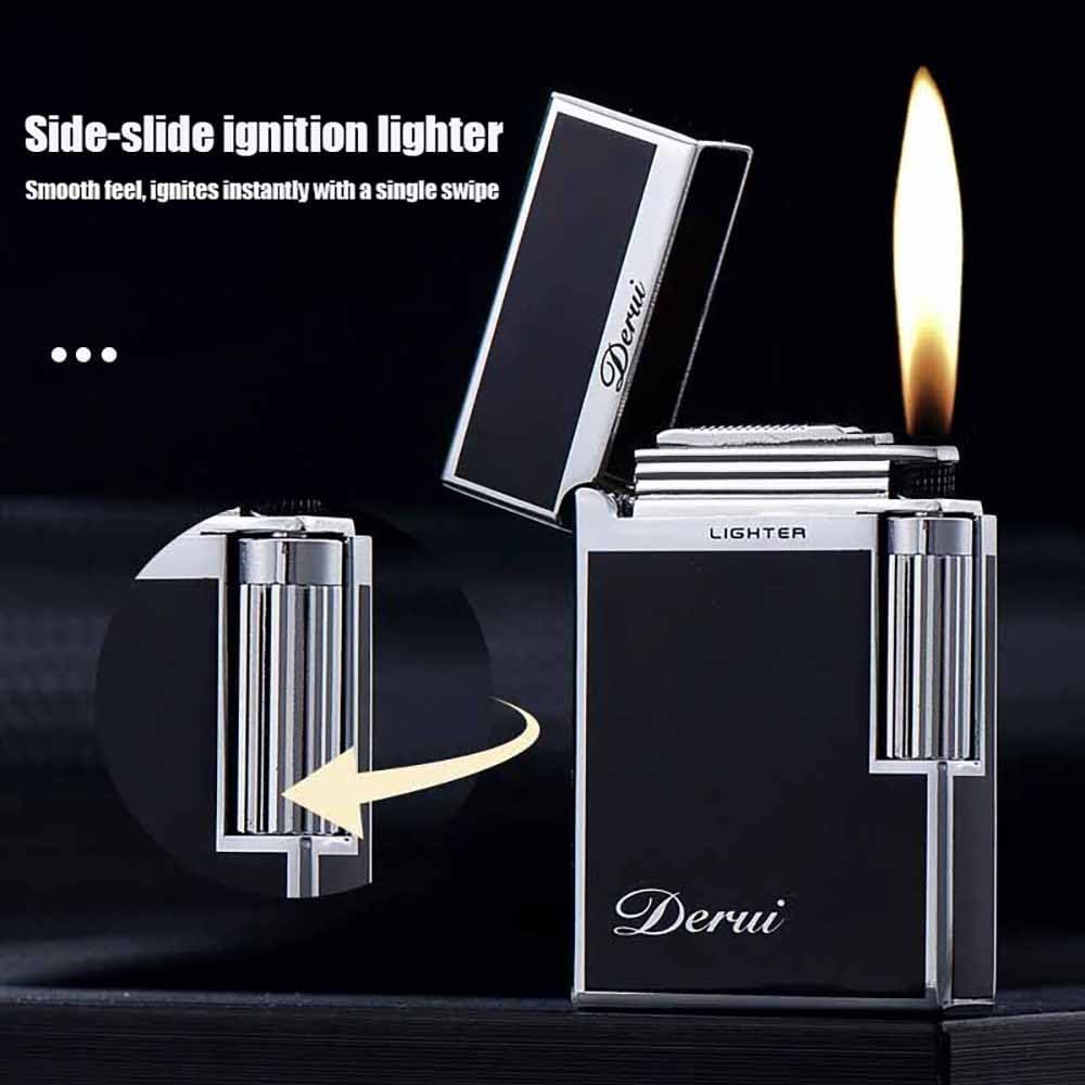 Classic Butane Lighter Vintage Side Slide Ignition Lighter, Refillable for Men, Dad, Husband, Unique Collectible(Fuel Not Included),Silver