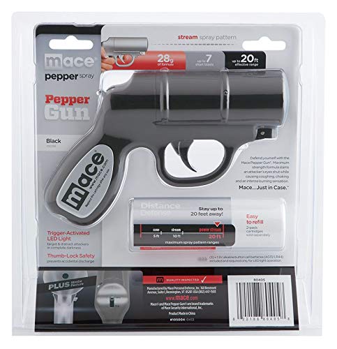 Mace Brand Self Defense Pepper Spray Gun With Strobe Led (Matte Black) – Accurate 20’ Powerful Pepper Spray, Leaves Uv Dye On Skin, Integrated Led Light Enhances Aim, Great Self-Defense #TOP6