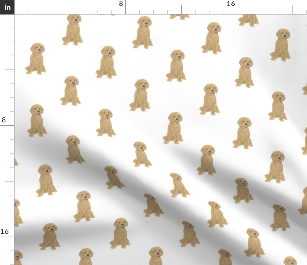 Spoonflower Fabric - Illustrated Dogs Doodle Golden Poodle Cute Whimsical Brown Printed on Petal Signature Cotton Fabric by The Yard - Sewing Quilting Apparel Crafts Decor