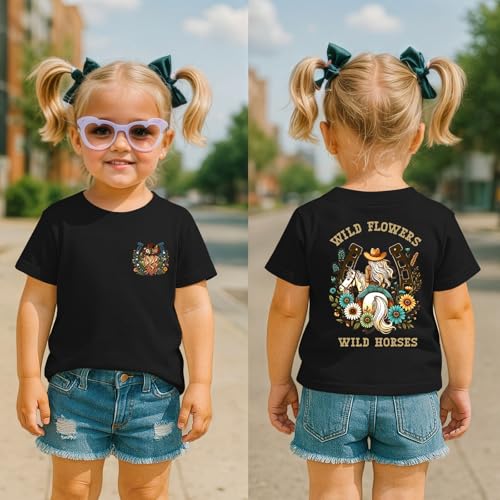 Girls Western Shirt Cowgirl Shirts Kids Cowboy Tshirt Rodeo Girl Horse Riding Shirt Country Concert Wild Flower Tops2