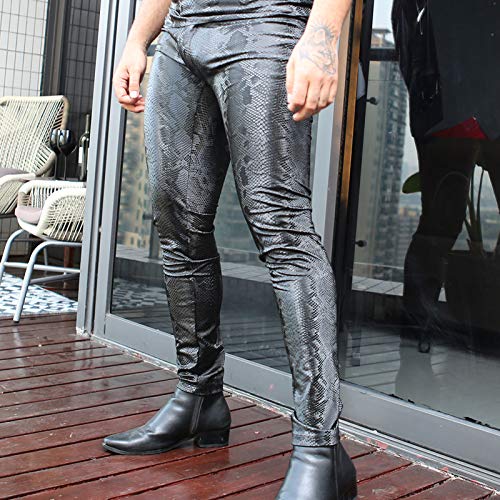 LESOYA Men's Snakeskin Printed PU Leather Trousers Slim Fit Leggings Skinny Long Pants4