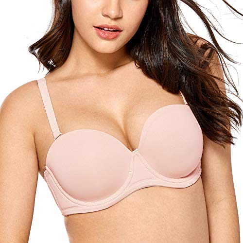 Calvena Women's Strapless Bra Underwire Contour Multiway Full Coverage Bra Red Carpet Apricot Pink 36D #TOP1