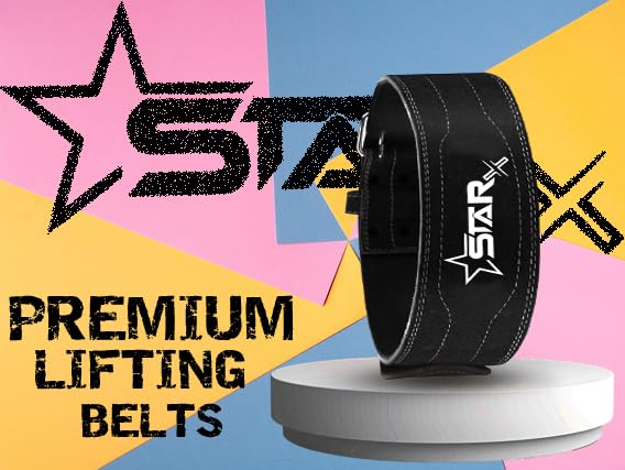 Image of StarX Panther Suede Leather Powerlifting Belt for Men & Women - Heavy Duty Gym Back Support for Deadlifts, Squats & Weight Lifting - Adjustable, Durable, Comfortable Waist Belt for Workout (M, Black)