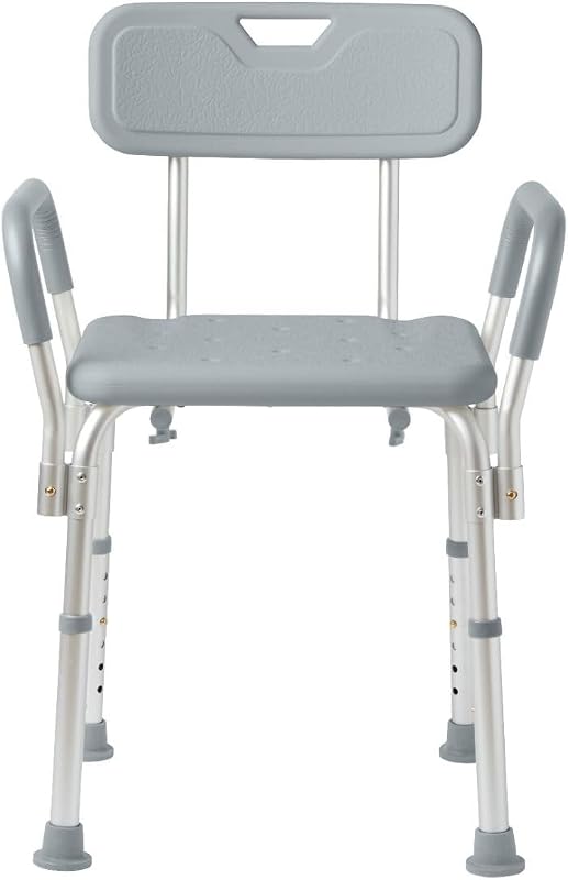 Dr. Dunley Bath Chair for Seniors, Shower Seat with Back, Suction Feet, Non-Slip Adjustable Height Shower Bench for Elderly, 350lb Weight Capacity
