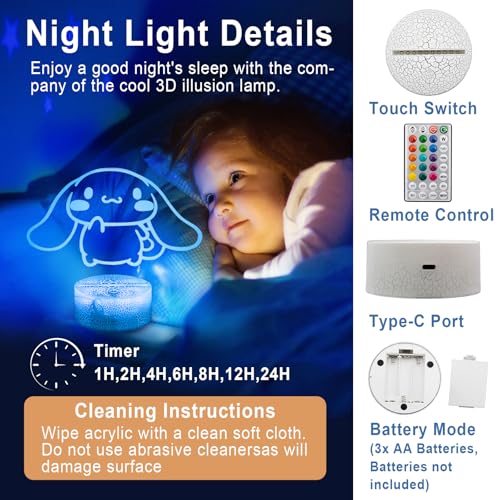 Image of KIEAL 16 Colors Cartoon Night Light, Anime Character Change Decor Lamp with Remote, Dim, Timer, Fans Kids Gifts for Christmas Birthday Boys Girls